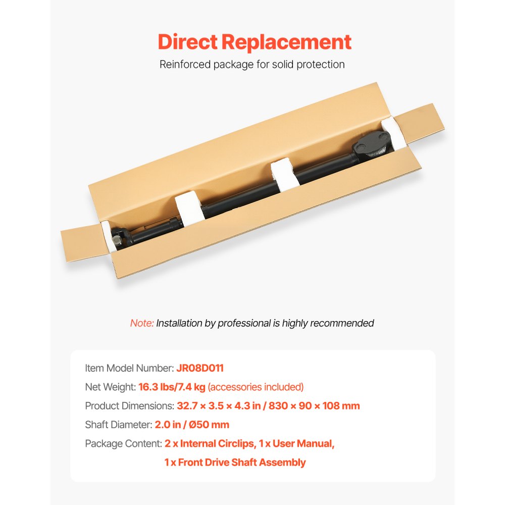 VEVOR Front Drive Shaft, 30.9"-33.8" Prop Shaft Driveshaft Assembly Compatible with 1987-2001 Jeep Cherokee L6 4.0L, Replace #53005542AC 53005542 53003248 53005040 938-128 938128