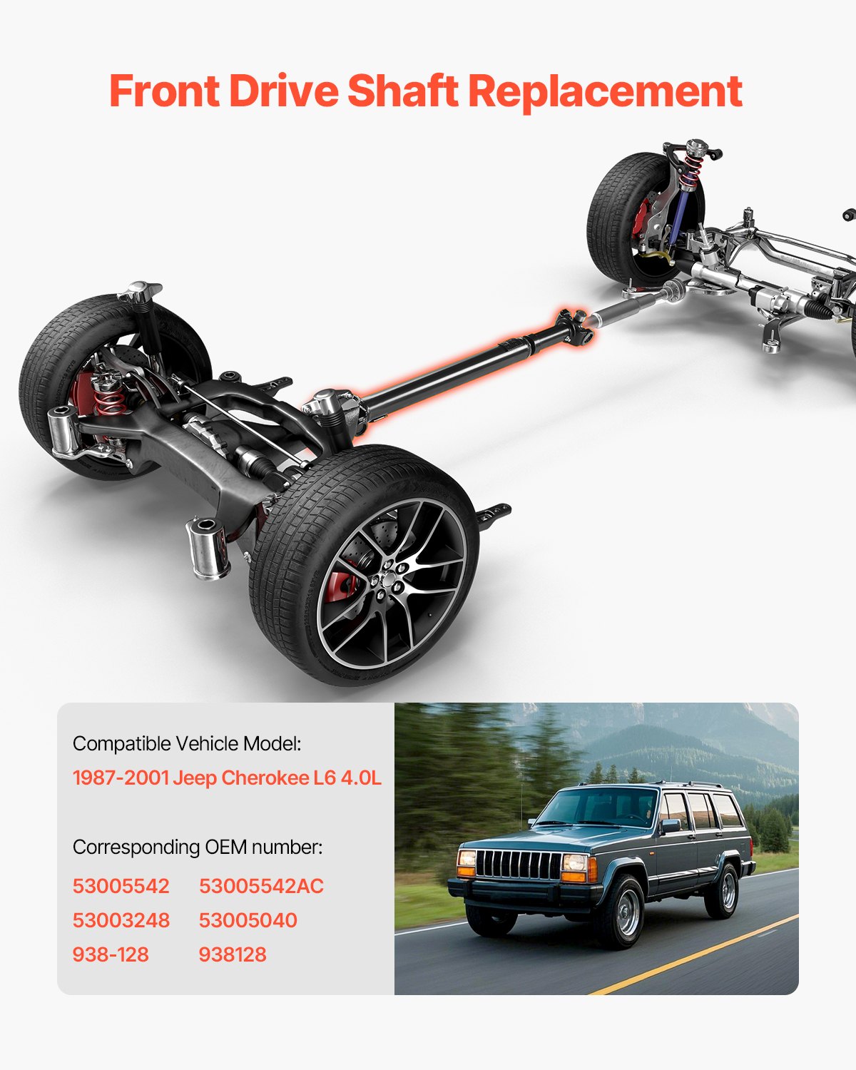 VEVOR Front Drive Shaft, 30.9"-33.8" Prop Shaft Driveshaft Assembly Compatible with 1987-2001 Jeep Cherokee L6 4.0L, Replace #53005542AC 53005542 53003248 53005040 938-128 938128