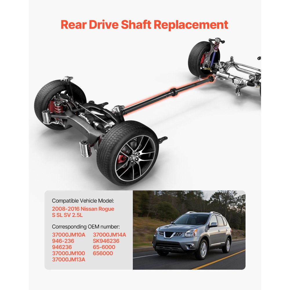 VEVOR Rear Drive Shaft, 80.6"-82.2" Prop Shaft Driveshaft Assembly Compatible with 2008-2016 Nissan Rogue S SL SV 2.5L, Replace #37000JM10A 946-236 946236 37000JM100 37000JM13A 37000JM14A