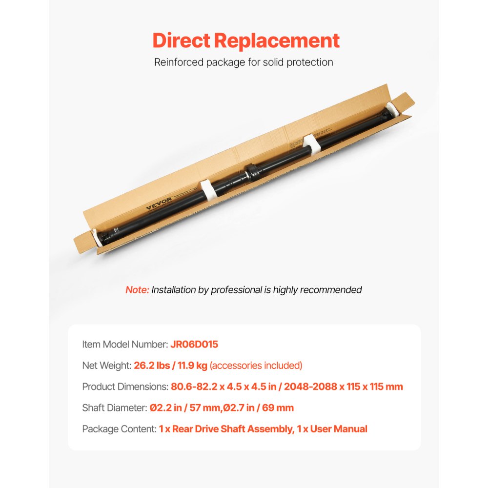 VEVOR Rear Drive Shaft, 80.6"-82.2" Prop Shaft Driveshaft Assembly Compatible with 2008-2016 Nissan Rogue S SL SV 2.5L, Replace #37000JM10A 946-236 946236 37000JM100 37000JM13A 37000JM14A