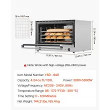 VEVOR Commercial Convection Oven, 4.24 cu.ft Conventional Countertop Oven for Full-Size Pans, Electric Convection Ovens with 4 Racks, 360° Hot Air Circulation, for Bakery, Restaurant & Pizza Shop