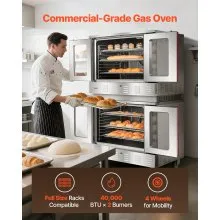 VEVOR Double Deck Gas Convection Oven, 14 cu.ft Full-Size Commercial Convection Oven, 40,000 BTU x 2 Powerful Burners, Natural Gas Commercial Ovens with Two Fan Modes, for Bakery, Restaurant & Kitchen