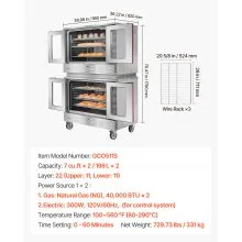 VEVOR Double Deck Gas Convection Oven, 14 cu.ft Full-Size Commercial Convection Oven, 40,000 BTU x 2 Powerful Burners, Natural Gas Commercial Ovens with Two Fan Modes, for Bakery, Restaurant & Kitchen