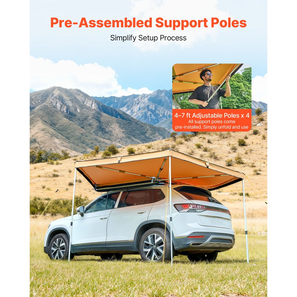 VEVOR 270 Degree Awning, 4.9 ㎡ Driver Side Vehicle Awning, Waterproof UV50+ Car Side Awnings with Carry Bag, All-Weather Free-Standing Overland Awnings Car Shelter for SUV Van Truck Camping