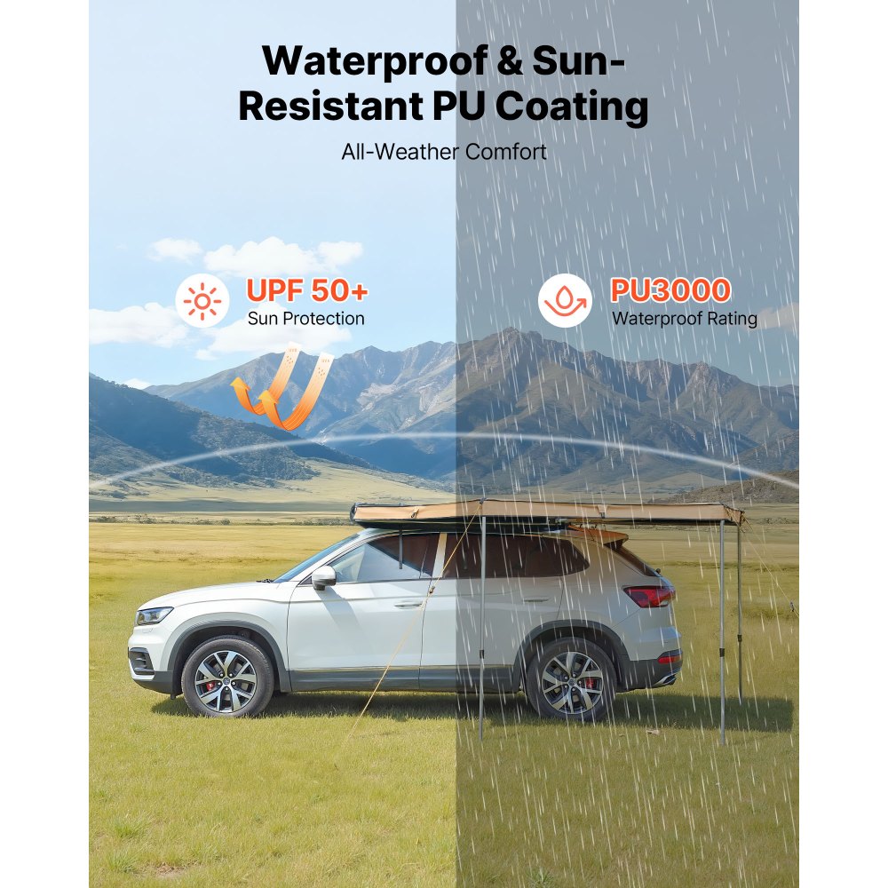 VEVOR 270 Degree Awning, 4.9 ㎡ Driver Side Vehicle Awning, Waterproof UV50+ Car Side Awnings with Carry Bag, All-Weather Free-Standing Overland Awnings Car Shelter for SUV Van Truck Camping