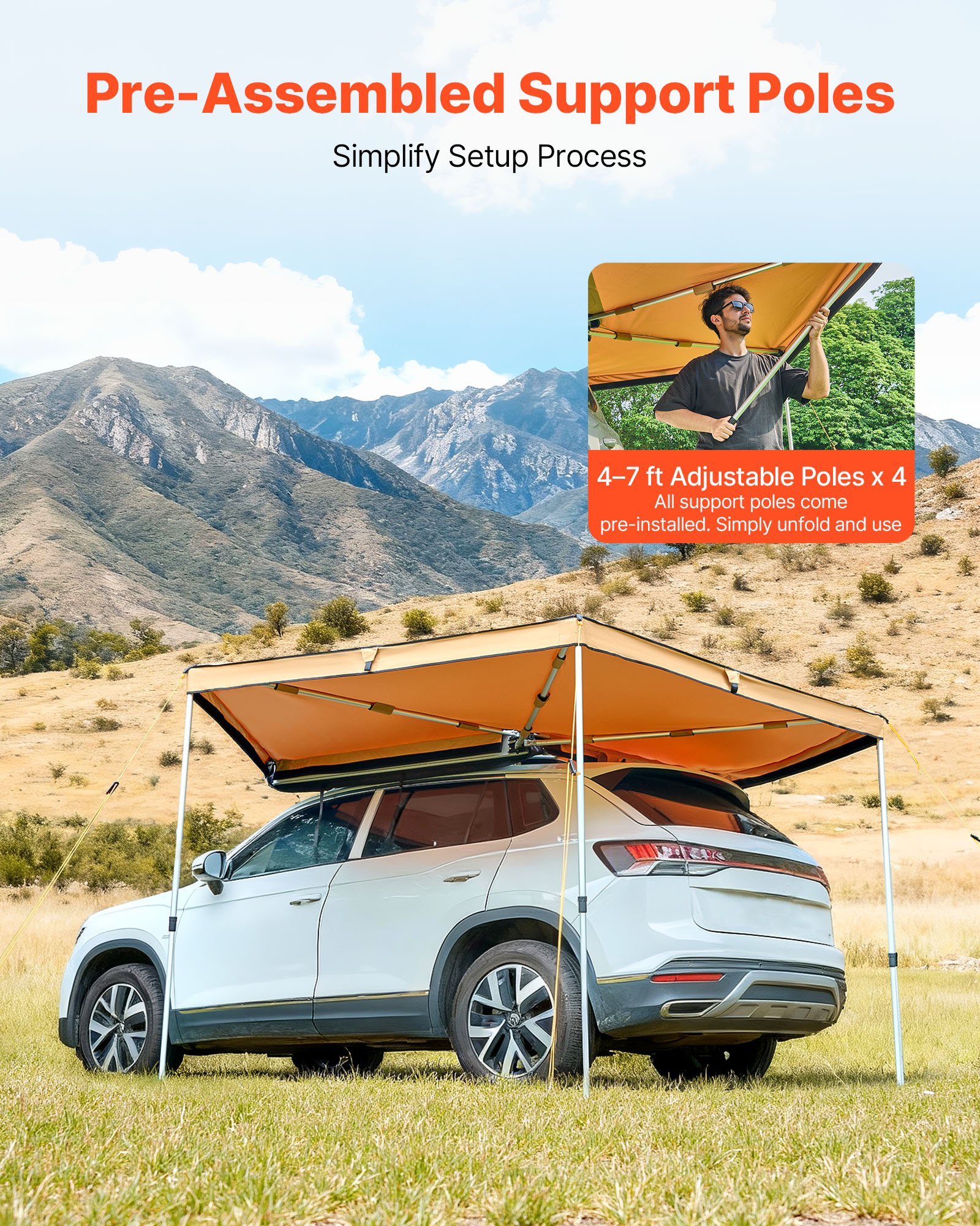 VEVOR 270 Degree Awning, 4.9 ㎡ Driver Side Vehicle Awning, Waterproof UV50+ Car Side Awnings with Carry Bag, All-Weather Free-Standing Overland Awnings Car Shelter for SUV Van Truck Camping
