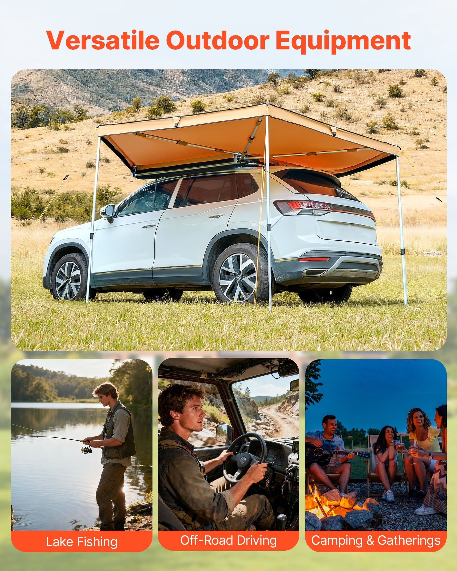 VEVOR 270 Degree Awning, 4.9 ㎡ Driver Side Vehicle Awning, Waterproof UV50+ Car Side Awnings with Carry Bag, All-Weather Free-Standing Overland Awnings Car Shelter for SUV Van Truck Camping