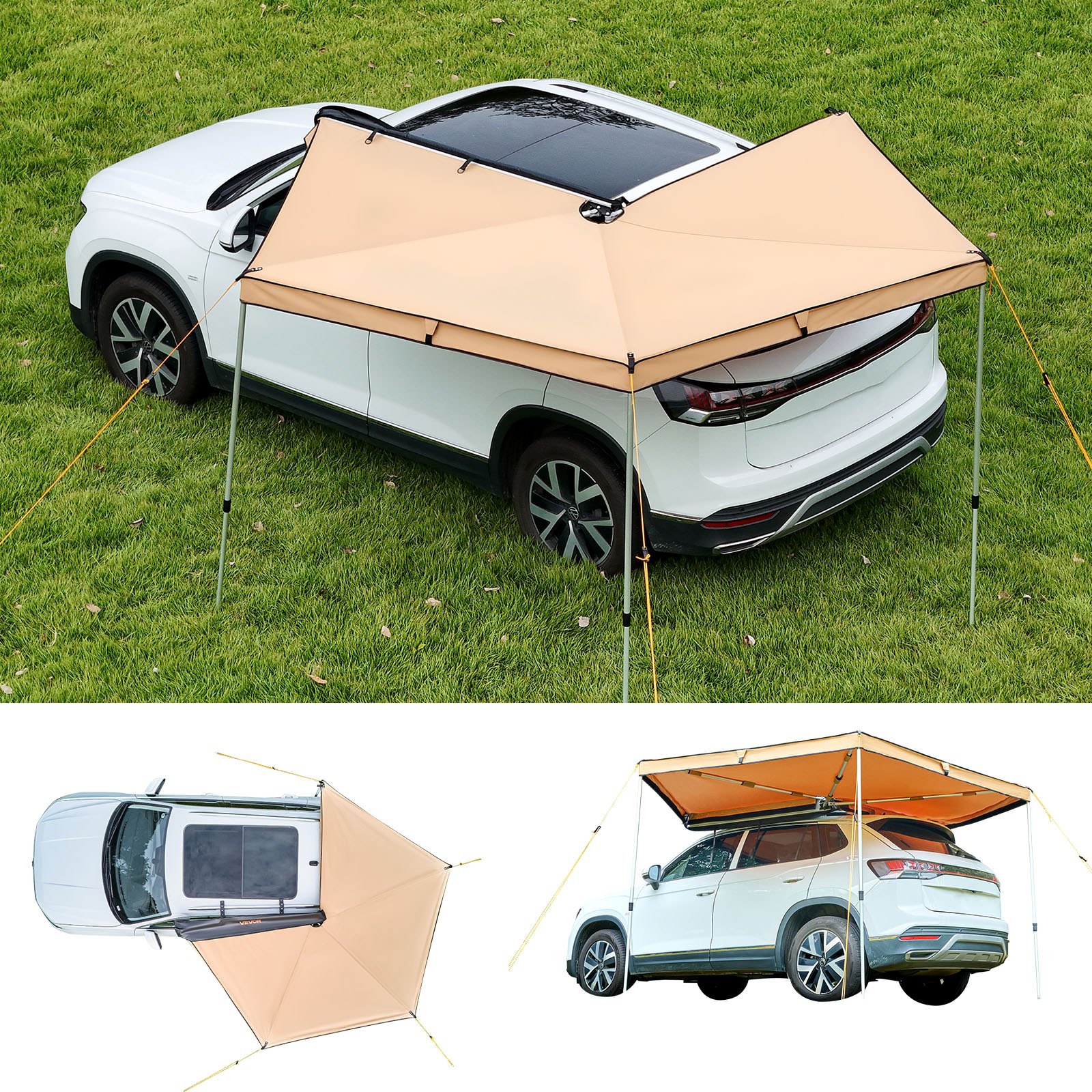 VEVOR 270 Degree Awning, 4.9 ㎡ Driver Side Vehicle Awning, Waterproof UV50+ Car Side Awnings with Carry Bag, All-Weather Free-Standing Overland Awnings Car Shelter for SUV Van Truck Camping