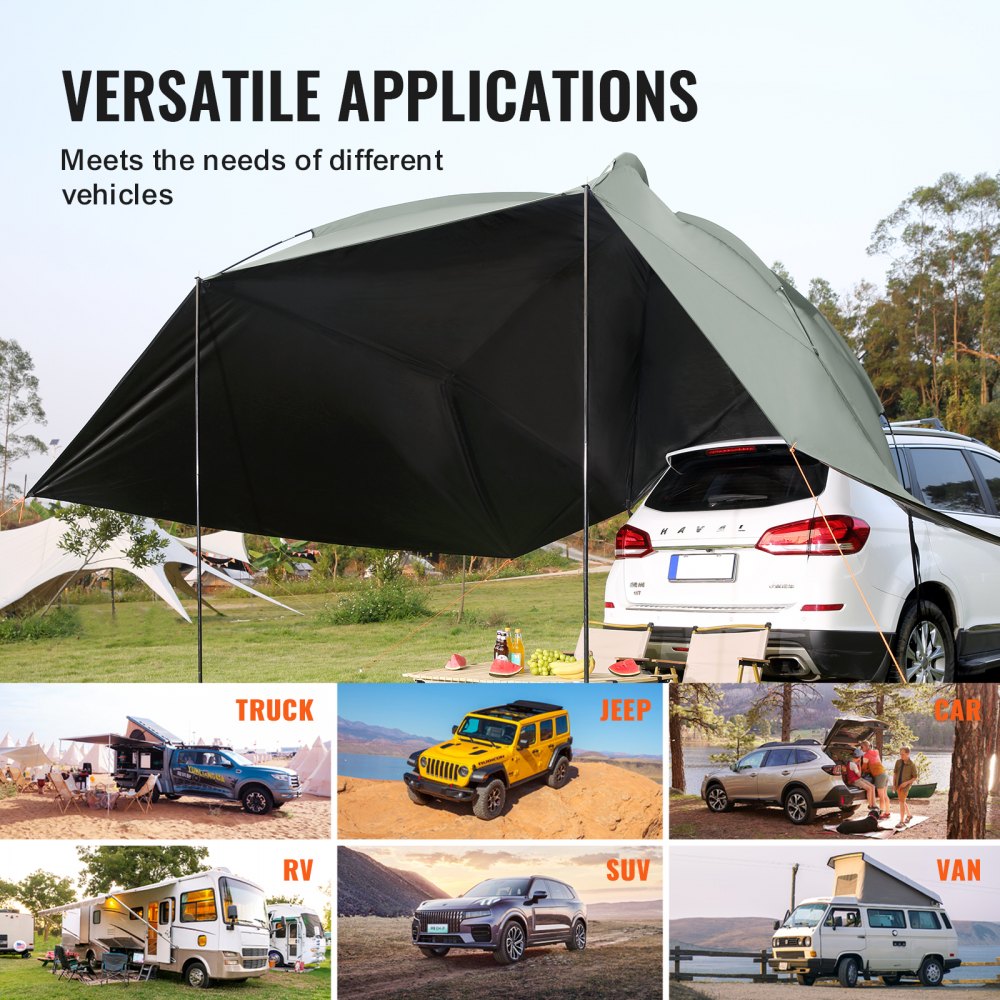 VEVOR Vehicle Awning, Large 10' x 7' Shade Coverage Πλαϊνή τέντα αυτοκινήτου, PU2000mm UV50+ Τέντα αυτοκινήτου με εκτεταμένα πλαϊνά κουβούκλια και φορητή τσάντα αποθήκευσης, Κατάλληλη για φορτηγά, SUV, Van, Campers