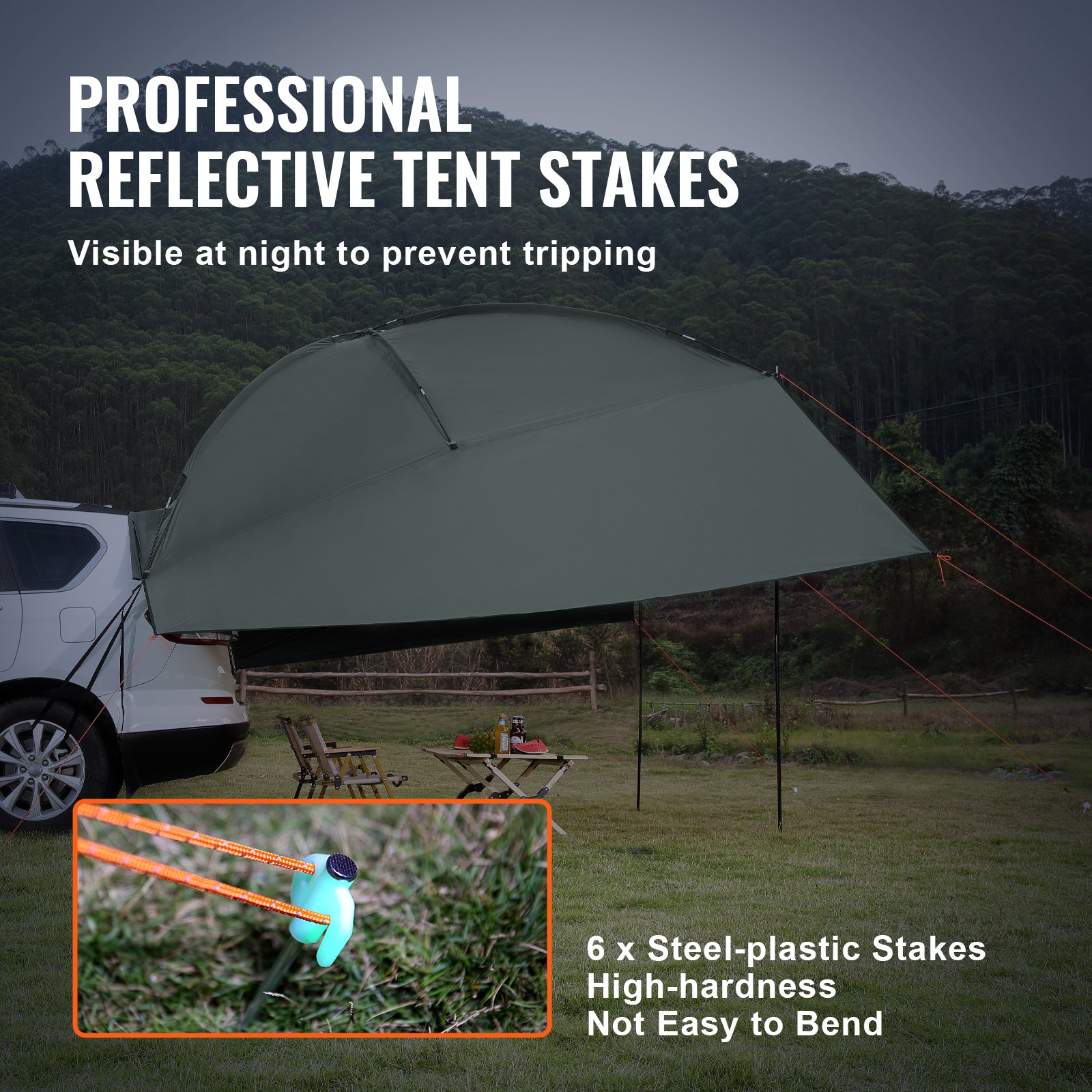 VEVOR Vehicle Awning, Large 10' x 7' Shade Coverage Πλαϊνή τέντα αυτοκινήτου, PU2000mm UV50+ Τέντα αυτοκινήτου με εκτεταμένα πλαϊνά κουβούκλια και φορητή τσάντα αποθήκευσης, Κατάλληλη για φορτηγά, SUV, Van, Campers