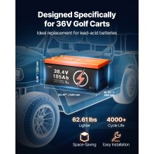 VEVOR 36V 105Ah Golf Cart Lithium Battery with LCD Monitor and 4000+ Cycles