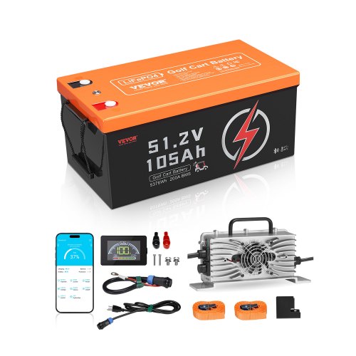 48V 105Ah Golf Cart Lithium Battery 20A Charger LCD Monitor & 4000+ Cycle