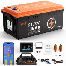 VEVOR 48V 105Ah Golf Cart Lithium Battery, 48 Volt Golf Cart Battery with 200A BMS, LCD Monitor and Mobile APP, LiFePO4 Battery with 600A Peak Current, 20A Charger and 4000+ Cycles, for Golf Carts