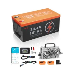 VEVOR 36V 105Ah Golf Cart Lithium Battery, 36 Volt Golf Cart Battery with 200A BMS, LCD Monitor and Mobile APP, LiFePO4 Battery with 600A Peak Current, 20A Charger and 4000+ Cycles, for Golf Carts | VEVOR US
