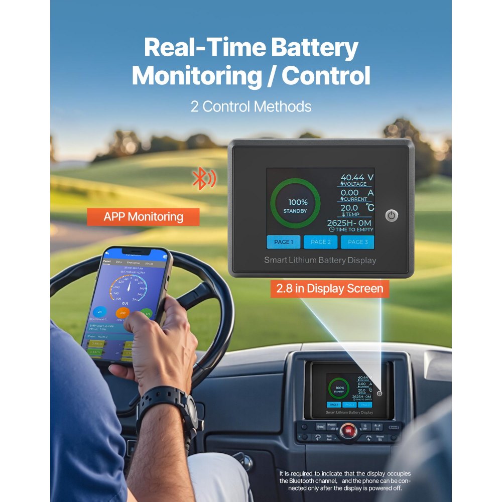 VEVOR 36V 105Ah Golf Cart Lithium Battery, 36 Volt Golf Cart Battery with 200A BMS, LCD Monitor and Mobile APP, LiFePO4 Battery with 600A Peak Current, 20A Charger and 4000+ Cycles, for Golf Carts
