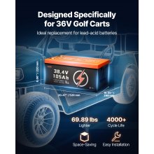 VEVOR 36V 105Ah Golf Cart Lithium Battery 20A Charger LCD Monitor & 4000+ Cycle