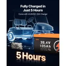 36V 105Ah Golf Cart Lithium Battery 20A Charger LCD Monitor & 4000+ Cycle
