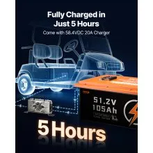 48V 105Ah Golf Cart Lithium Battery with 20A Charger and Touch Monitor