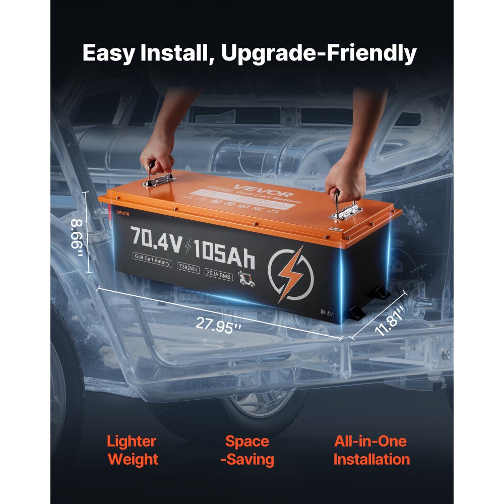 VEVOR 72V (70.4V) 105AH Lithium Golf Cart Battery, with 15A Charger, Lifepo4 Battery Kit, Built-in 200A BMS, with Bluetooth & Touch Monitor, 2C Discharge, 4000 Cycles, for Golf Carts, Trolling Motors
