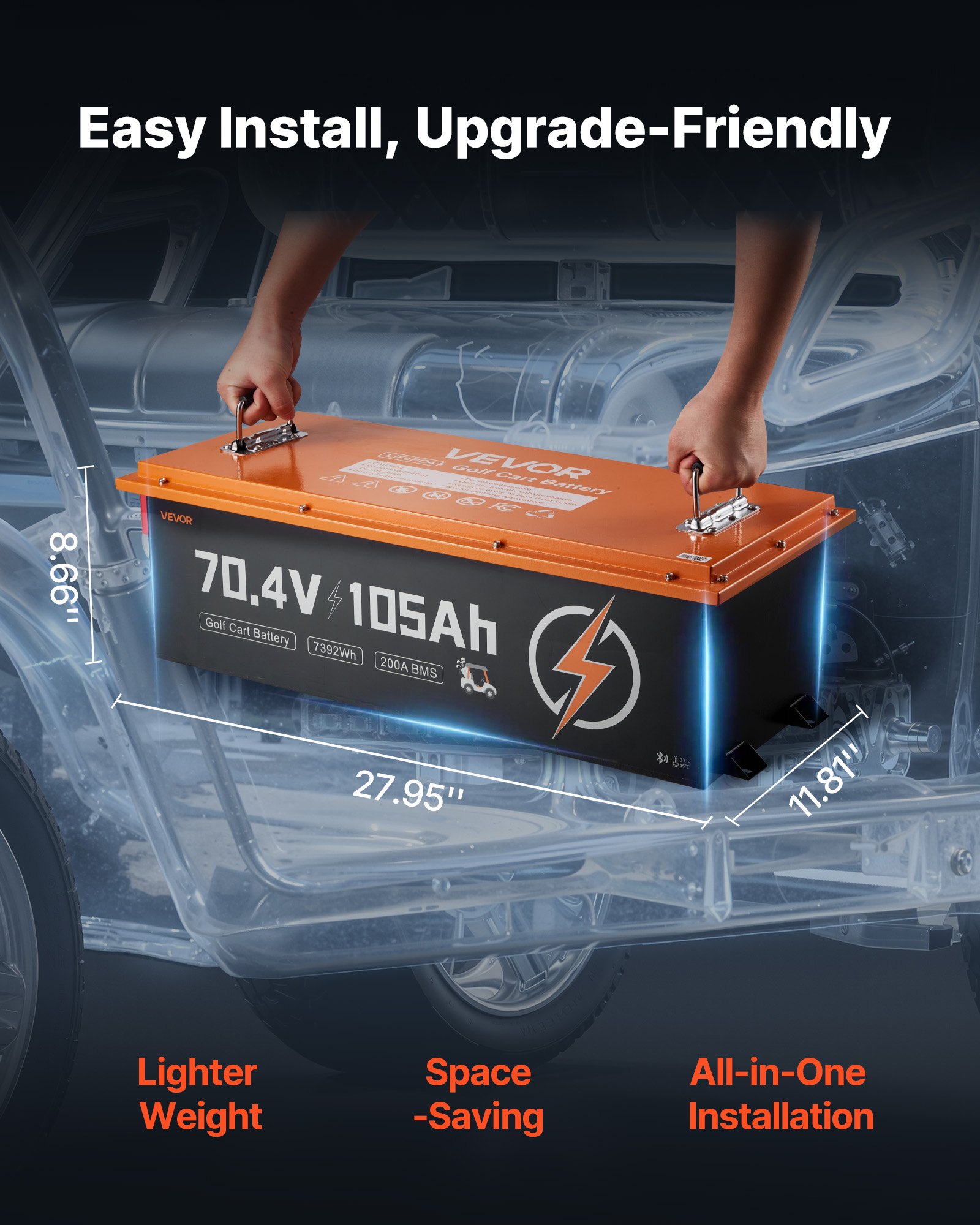 VEVOR 72V (70.4V) 105AH Lithium Golf Cart Battery, with 15A Charger, Lifepo4 Battery Kit, Built-in 200A BMS, with Bluetooth & Touch Monitor, 2C Discharge, 4000 Cycles, for Golf Carts, Trolling Motors