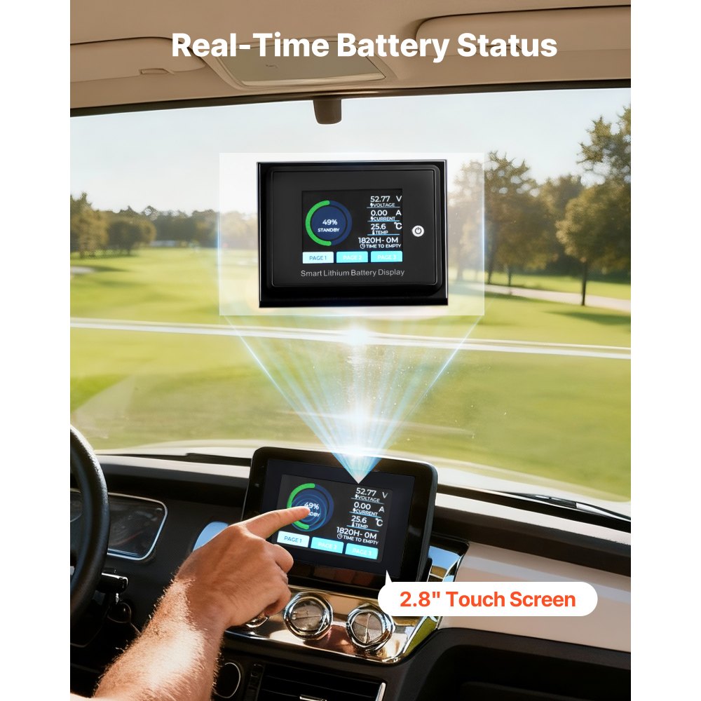 VEVOR 48V (51.2V) 150AH Lithium Golf Cart Battery, with 20A Charger, Lifepo4 Battery Kit, Built-in 250A BMS, with Bluetooth & Touch Monitor, 2C Discharge, 4000 Cycles, for Golf Carts, Trolling Motors