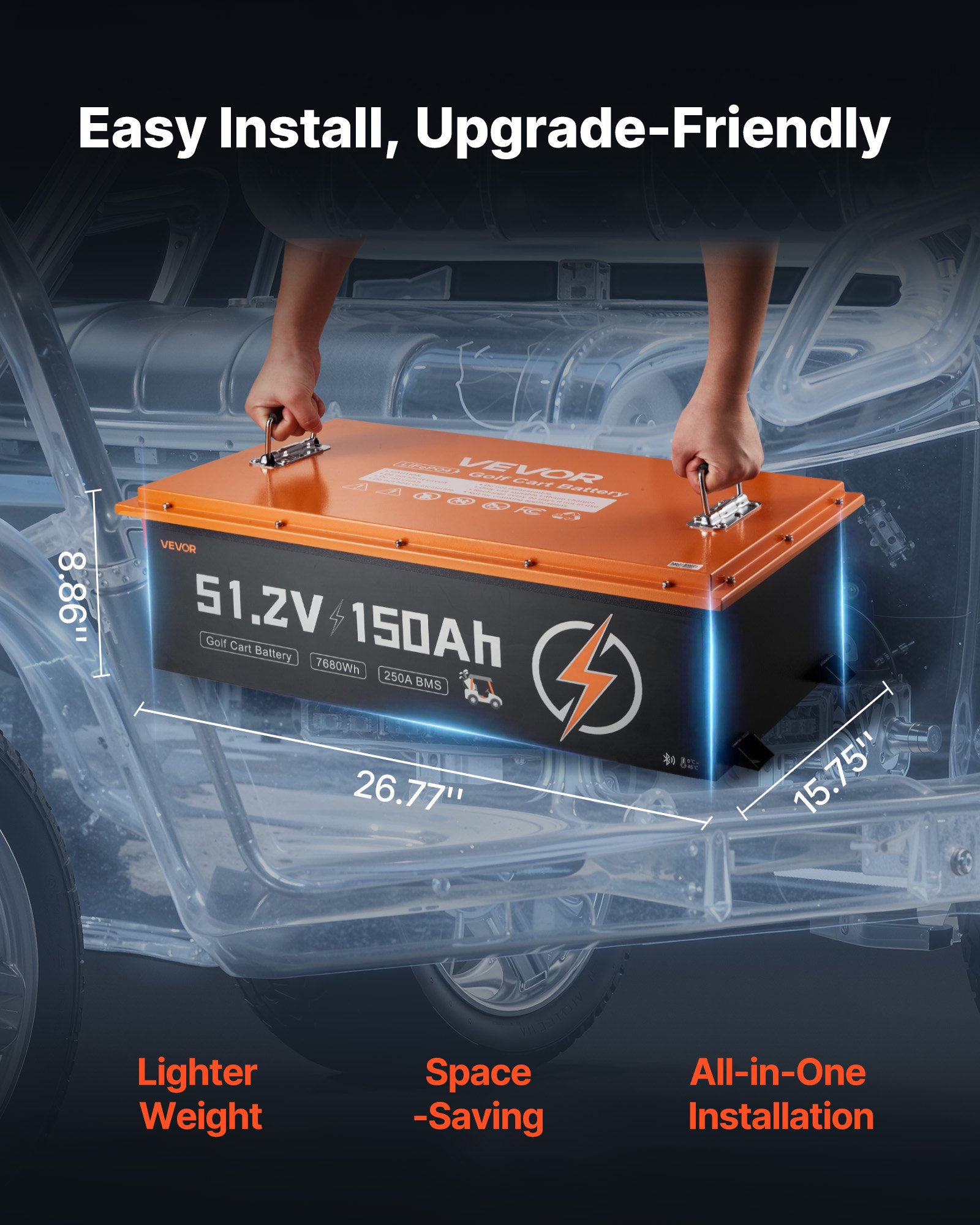 VEVOR 48V (51.2V) 150AH Lithium Golf Cart Battery, with 20A Charger, Lifepo4 Battery Kit, Built-in 250A BMS, with Bluetooth & Touch Monitor, 2C Discharge, 4000 Cycles, for Golf Carts, Trolling Motors