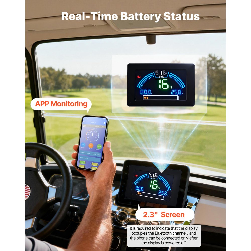 VEVOR 48V (51.2V) 52AH Lithium Golf Cart Battery, with 15A Charger, Lifepo4 Battery Kit, Built-in 100A BMS, with Bluetooth Mobile APP & Display Monitor, 4000 Cycles, for Golf Carts, Trolling Motors