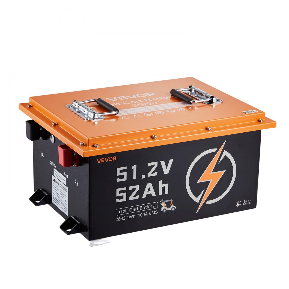 VEVOR 48V (51.2V) 52AH Lithium Golf Cart Battery, with 15A Charger, Lifepo4 Battery Kit, Built-in 100A BMS, with Bluetooth Mobile APP & Display Monitor, 4000 Cycles, for Golf Carts, Trolling Motors