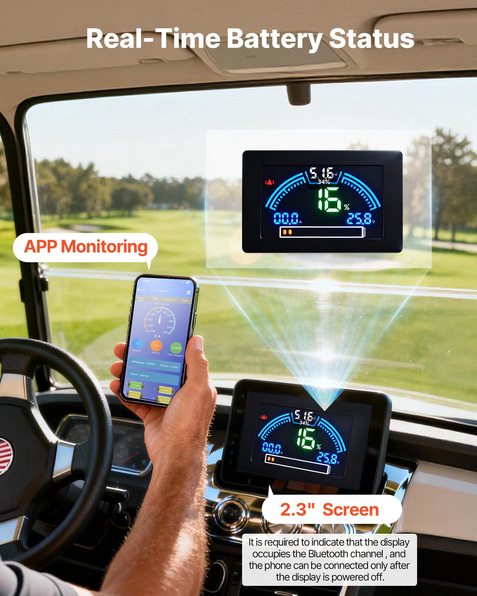 VEVOR 48V (51.2V) 52AH Lithium Golf Cart Battery, with 15A Charger, Lifepo4 Battery Kit, Built-in 100A BMS, with Bluetooth Mobile APP & Display Monitor, 4000 Cycles, for Golf Carts, Trolling Motors