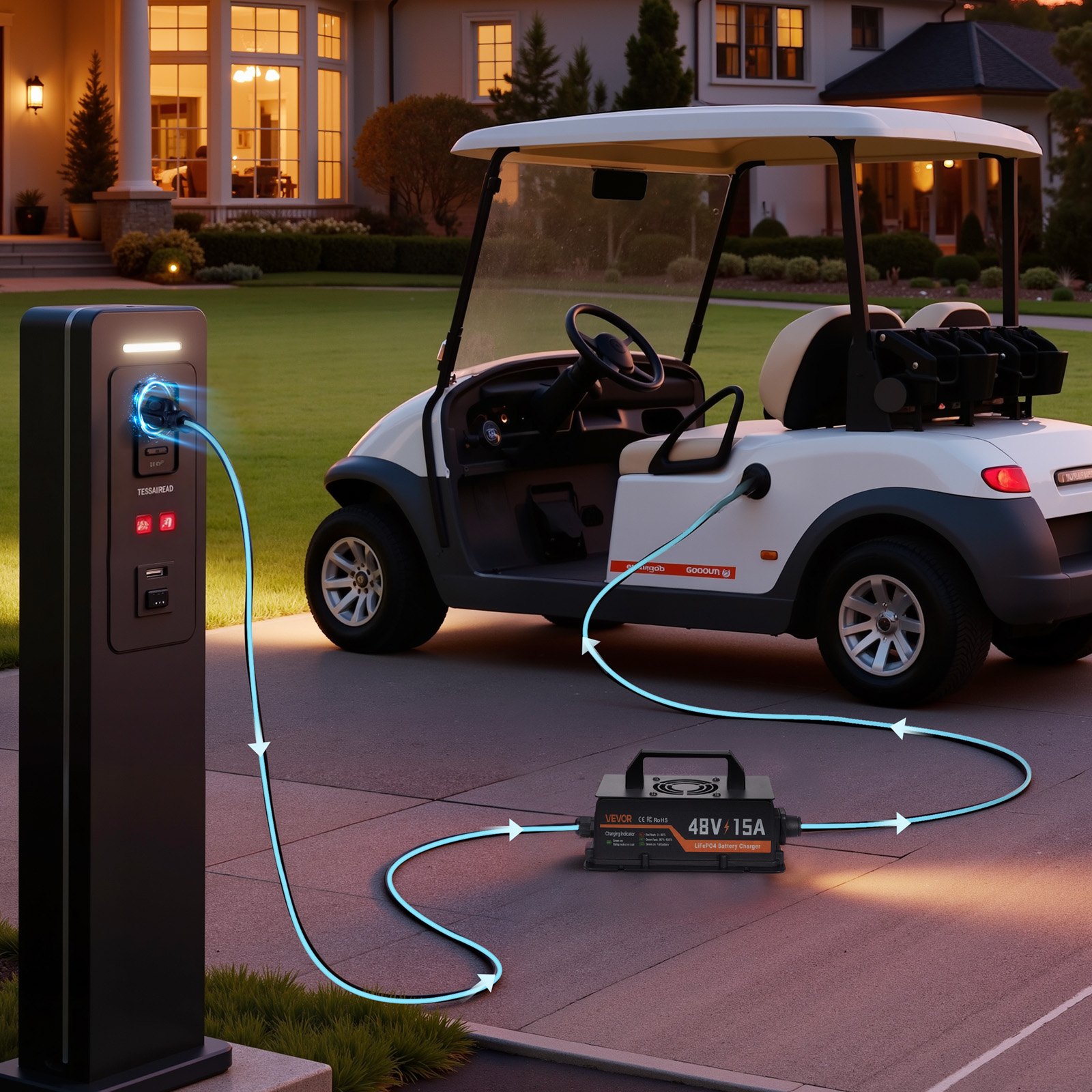 VEVOR 48V (51.2V) 52AH Lithium Golf Cart Battery, with 15A Charger, Lifepo4 Battery Kit, Built-in 100A BMS, with Bluetooth Mobile APP & Display Monitor, 4000 Cycles, for Golf Carts, Trolling Motors