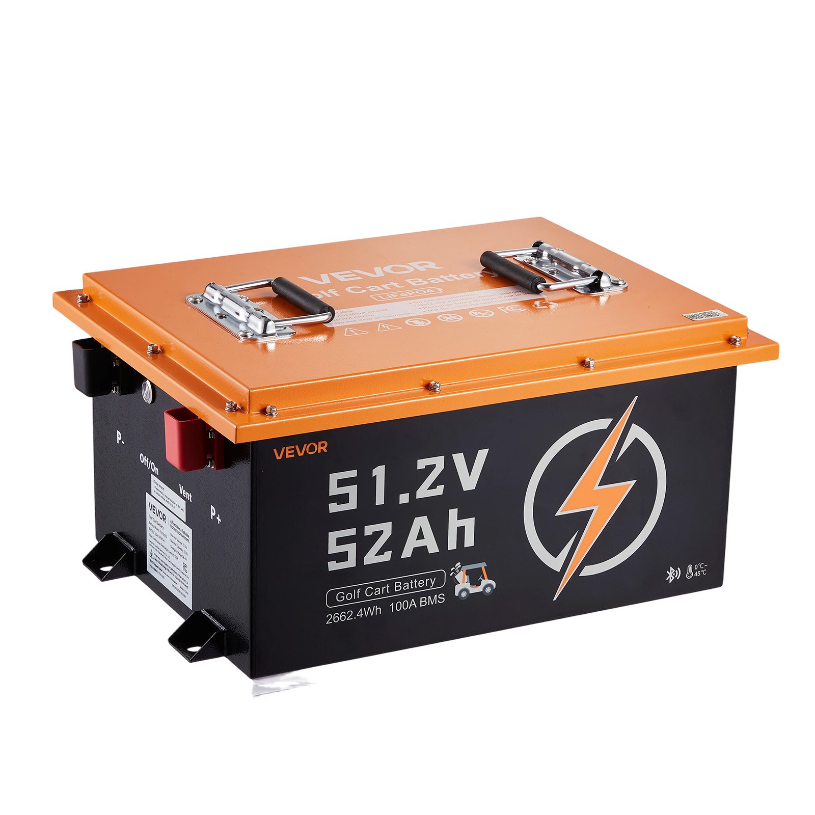 VEVOR 48V (51.2V) 52AH Lithium Golf Cart Battery, with 15A Charger, Lifepo4 Battery Kit, Built-in 100A BMS, with Bluetooth Mobile APP & Display Monitor, 4000 Cycles, for Golf Carts, Trolling Motors