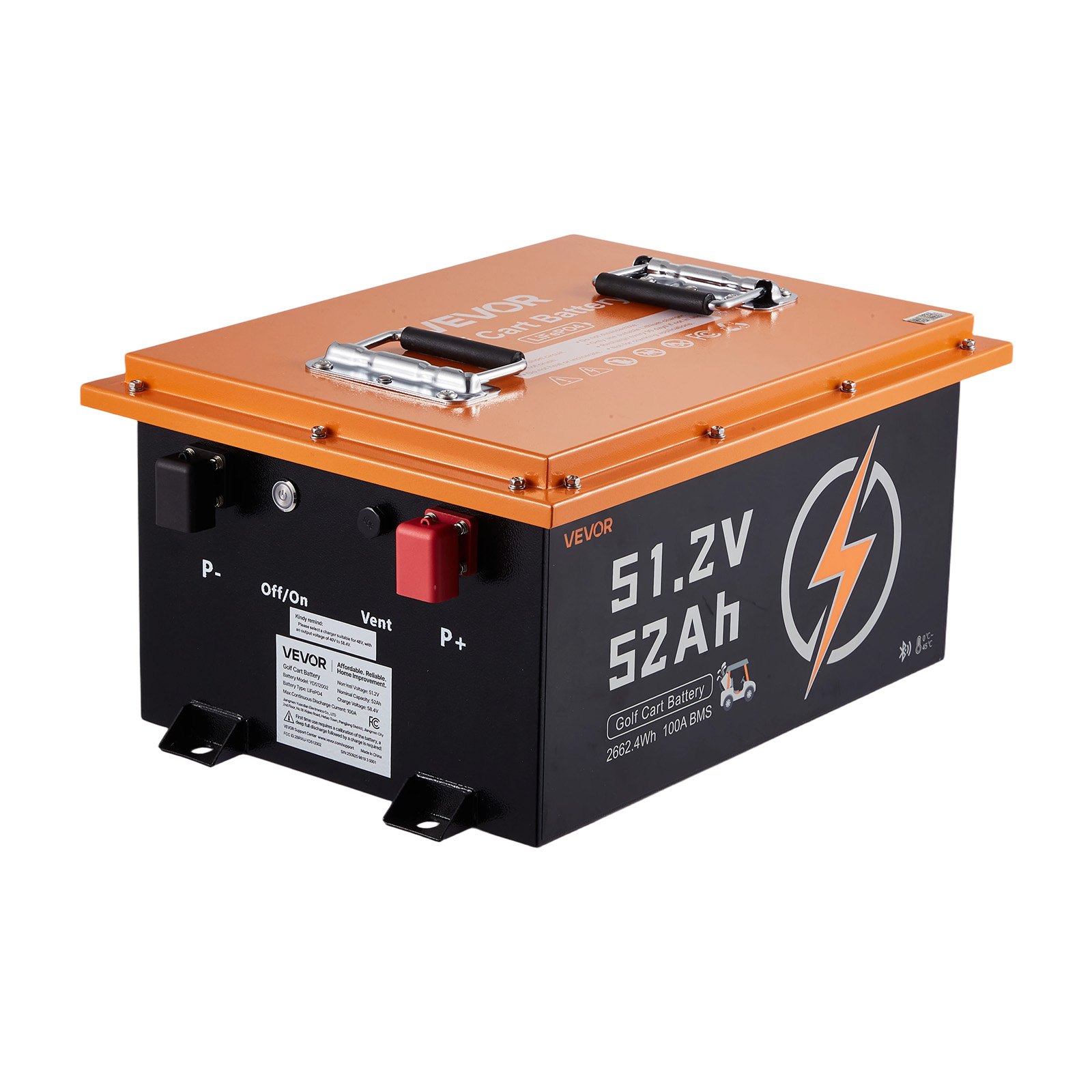 VEVOR 48V (51.2V) 52AH Lithium Golf Cart Battery, with 15A Charger, Lifepo4 Battery Kit, Built-in 100A BMS, with Bluetooth Mobile APP & Display Monitor, 4000 Cycles, for Golf Carts, Trolling Motors