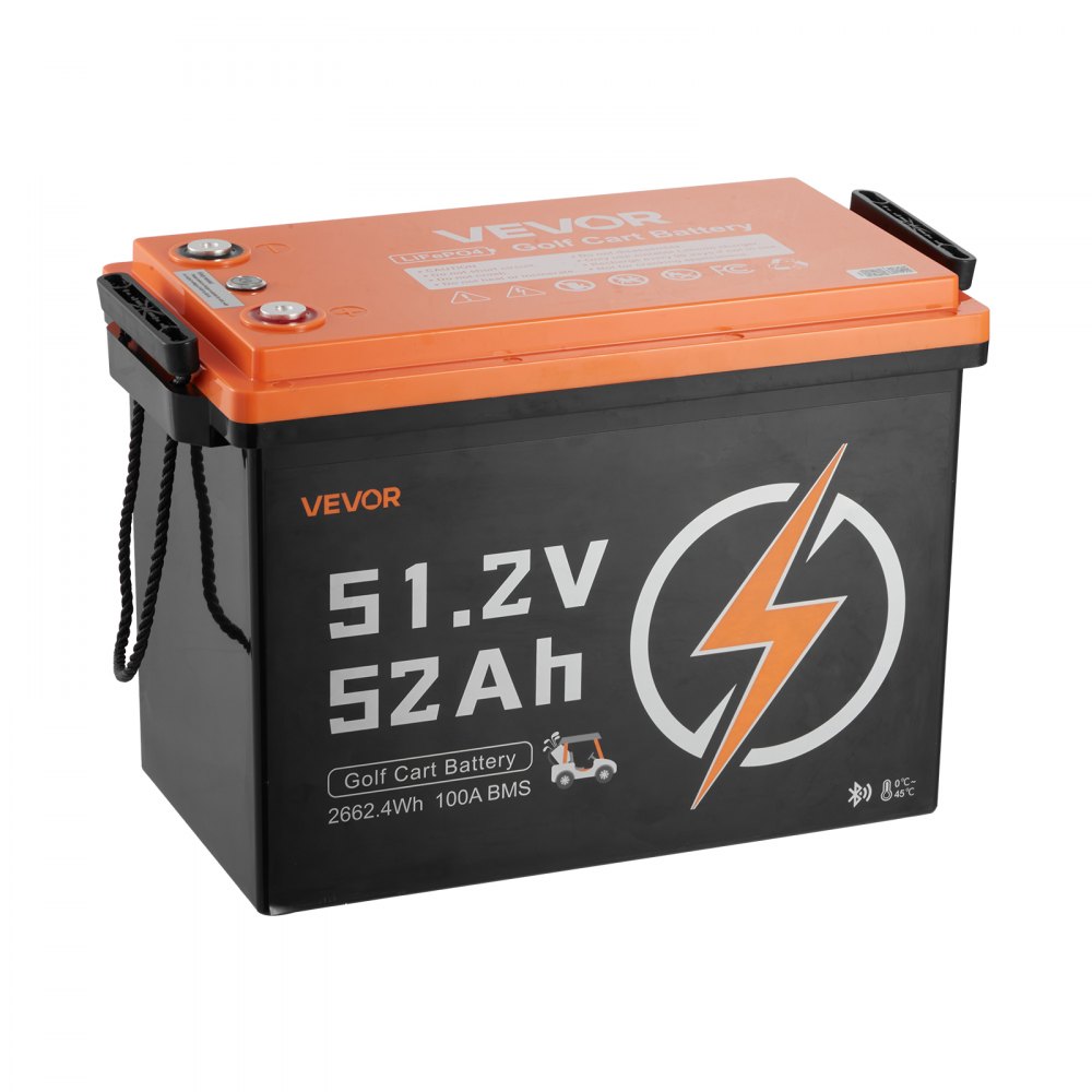 VEVOR 48V (51.2V) 52AH Lithium Golf Cart Battery, with 15A Charger, Lifepo4 Battery Kit, Built-in 100A BMS, 4000 Cycles, 2C Discharge Rate, Bluetooth & Mobile APP, for Golf Carts, Trolling Motors
