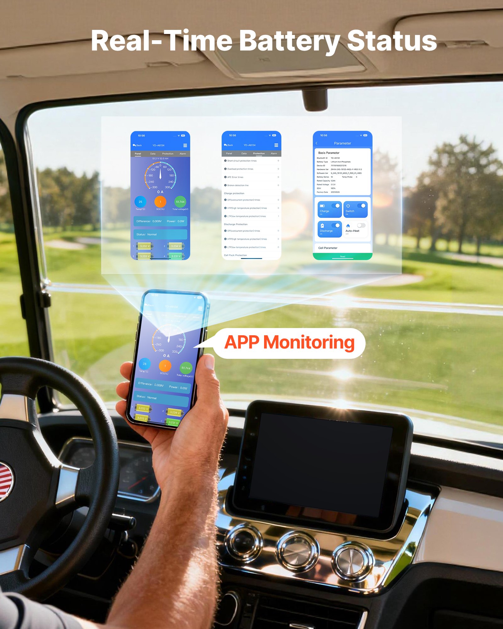 VEVOR 48V (51.2V) 52AH Lithium Golf Cart Battery, with 15A Charger, Lifepo4 Battery Kit, Built-in 100A BMS, 4000 Cycles, 2C Discharge Rate, Bluetooth & Mobile APP, for Golf Carts, Trolling Motors