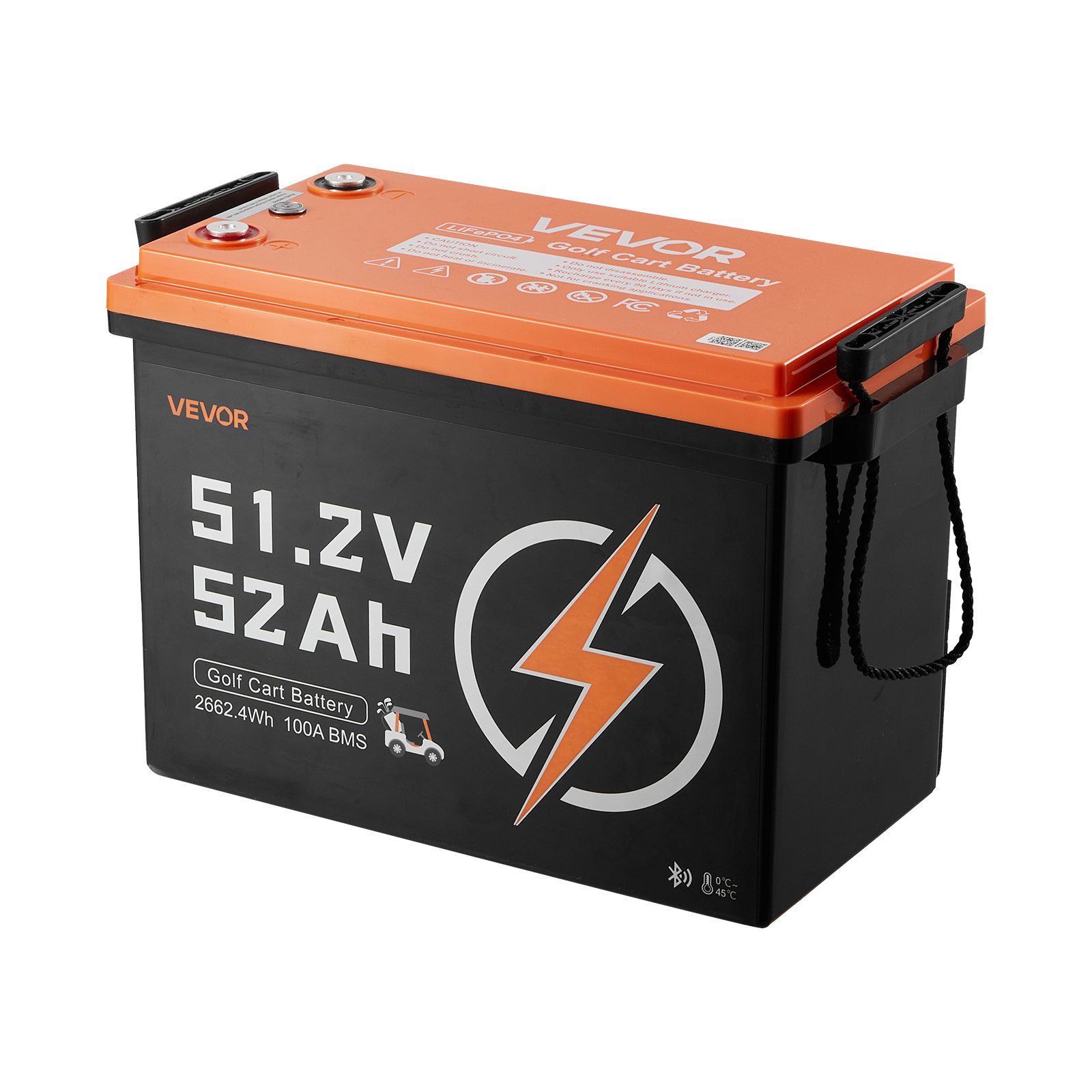VEVOR 48V (51.2V) 52AH Lithium Golf Cart Battery, with 15A Charger, Lifepo4 Battery Kit, Built-in 100A BMS, 4000 Cycles, 2C Discharge Rate, Bluetooth & Mobile APP, for Golf Carts, Trolling Motors
