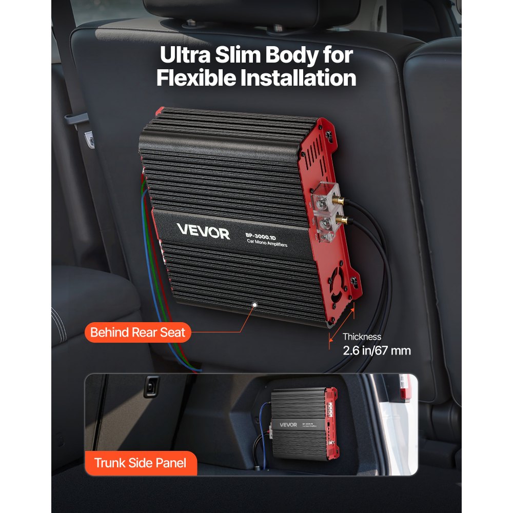 VEVOR Monoblock Car Amplifier, 3000W RMS MAX, 1/2/4 Ohm Stable, 1-Channel Class D Car Audio Amplifier with Remote Subwoofer Level Control, Low Pass Filter and Bass Boost, Volume Controller Included