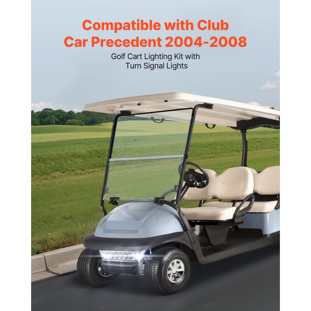 Kit de luces para carrito de golf VEVOR de 12 V, homologado para circular, con faros delanteros y traseros LED, arnés de cableado, intermitentes, luces de emergencia, bocina, pastillas de freno y carcasa ABS, para Club Car Precedent 2004-2008