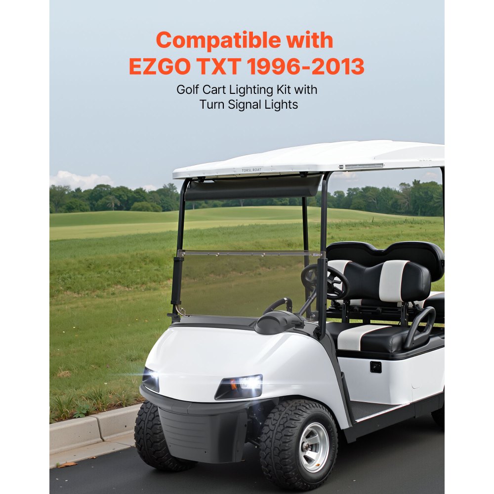 VEVOR Golf Cart Light Kit, 12 Volt, Street Legal LED Headlight and Tail Light Kit with Wiring Harness, Turn Signals, Hazard Light, Switch Horn, Brake Pad, Zip Ties, ABS Housing, for EZGO TXT 1996-2013