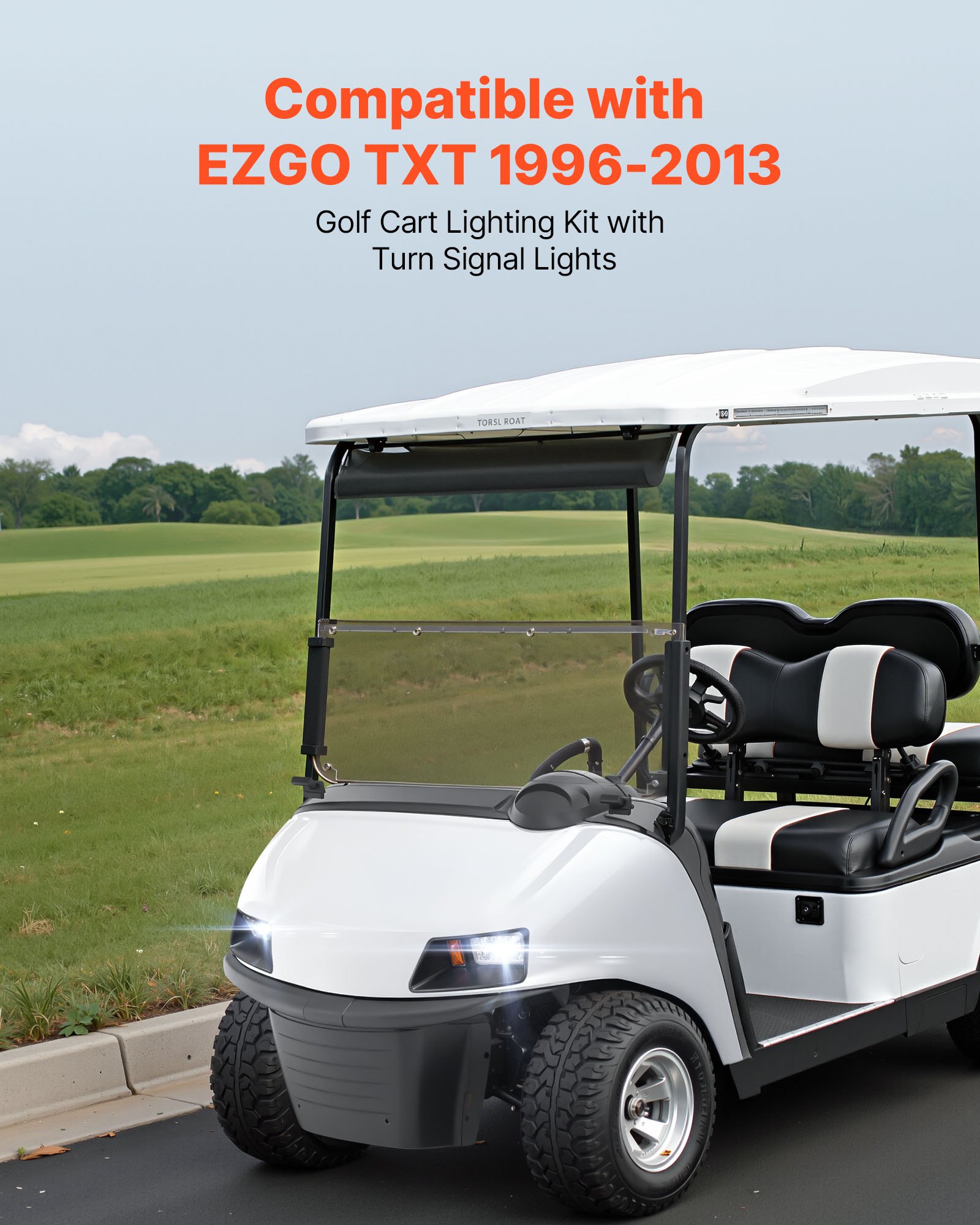 VEVOR Golf Cart Light Kit, 12 Volt, Street Legal LED Headlight and Tail Light Kit with Wiring Harness, Turn Signals, Hazard Light, Switch Horn, Brake Pad, Zip Ties, ABS Housing, for EZGO TXT 1996-2013