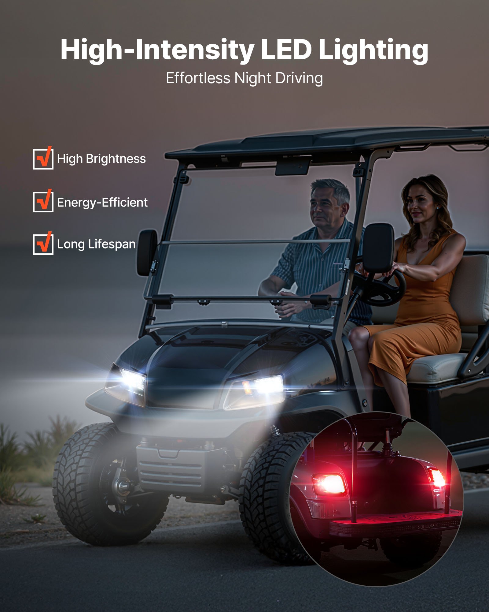 VEVOR Golf Cart Light Kit, 12 Volt, Street Legal LED Headlight and Tail Light Kit with Wiring Harness, Turn Signals, Hazard Light, Switch Horn, Brake Pad, Zip Ties, ABS Housing, for EZGO TXT 1996-2013