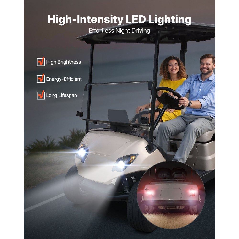 VEVOR Golf Cart Light Kit, 12 Volt, Street Legal LED Headlight and Taillight Kit with Wiring Harness, Turn Signals, Hazard Light, Switch Horn, Brake Pad, Zip Ties, ABS Housing, for Yamaha G29 2007-Up