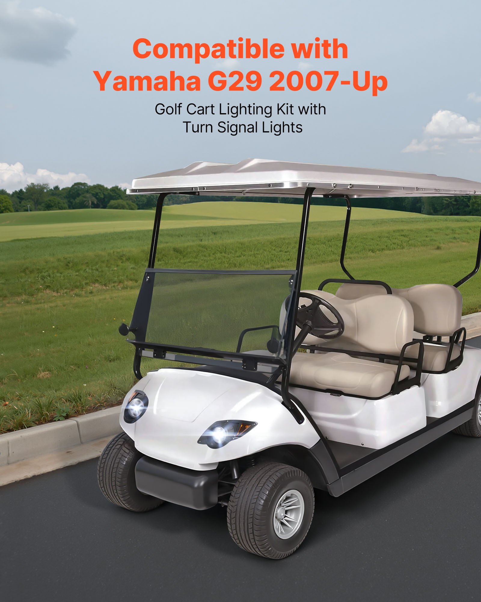 VEVOR Golf Cart Light Kit, 12 Volt, Street Legal LED Headlight and Taillight Kit with Wiring Harness, Turn Signals, Hazard Light, Switch Horn, Brake Pad, Zip Ties, ABS Housing, for Yamaha G29 2007-Up
