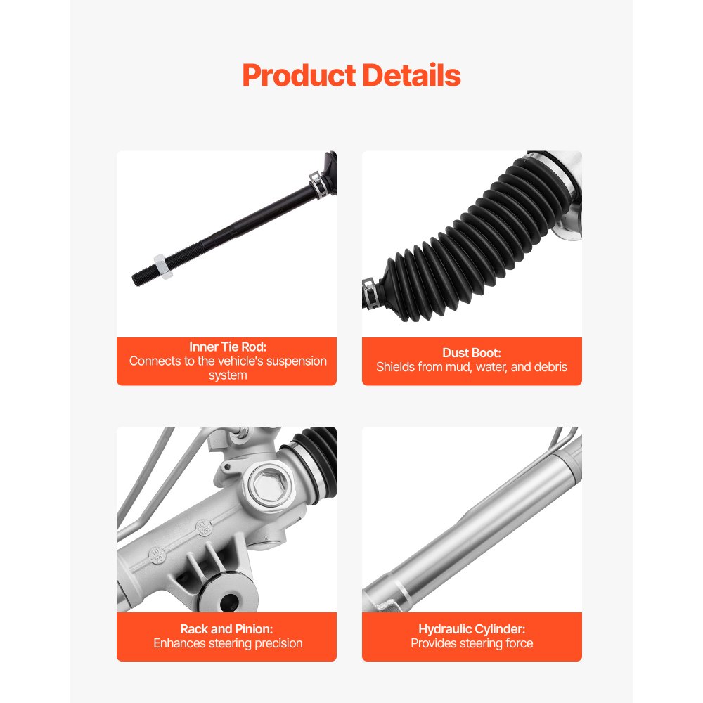 VEVOR Hydraulic Power Steering Rack and Pinion, with Dust Boot, Compatible with Chevrolet, Silverado 1500 1999-2003, Silverado 1500 2004-2005 Without Spring Special (B2E) or High Output Package (B4V)