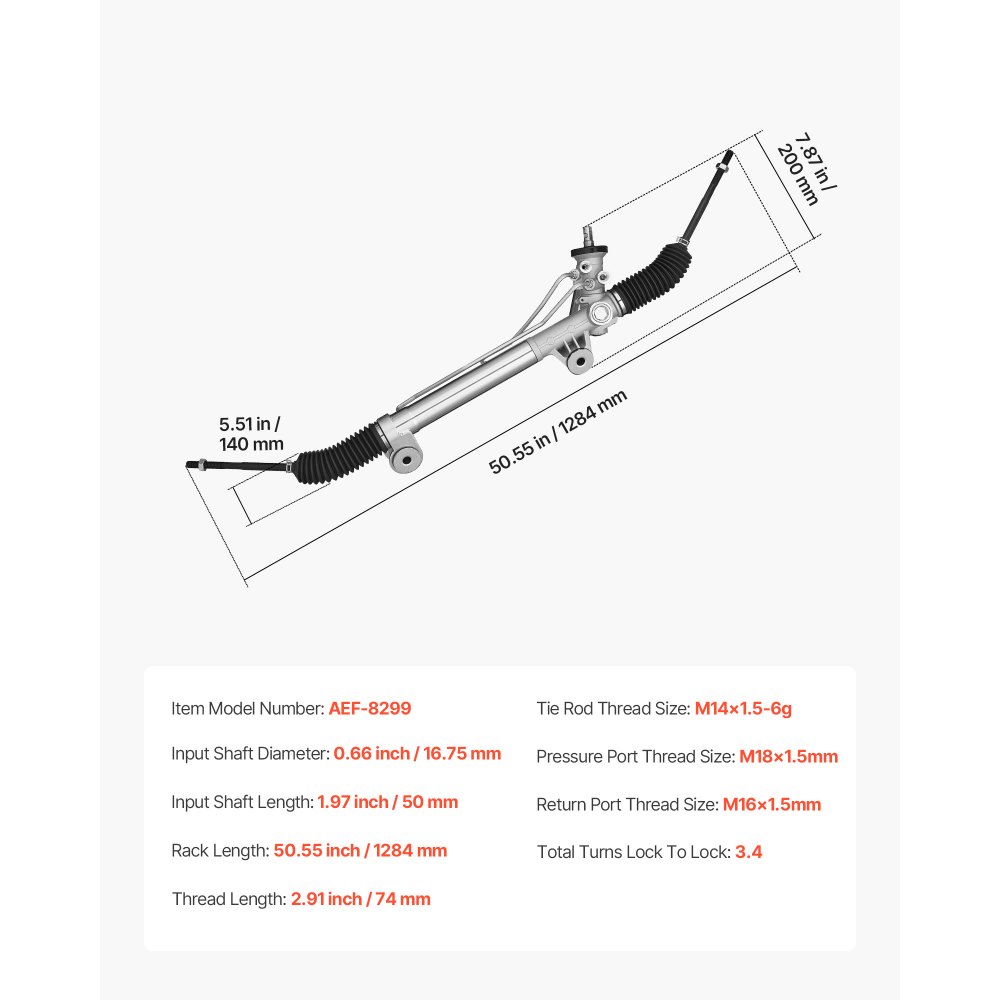 VEVOR Hydraulic Power Steering Rack and Pinion, with Dust Boot, Compatible with Chevrolet, Silverado 1500 1999-2003, Silverado 1500 2004-2005 Without Spring Special (B2E) or High Output Package (B4V)
