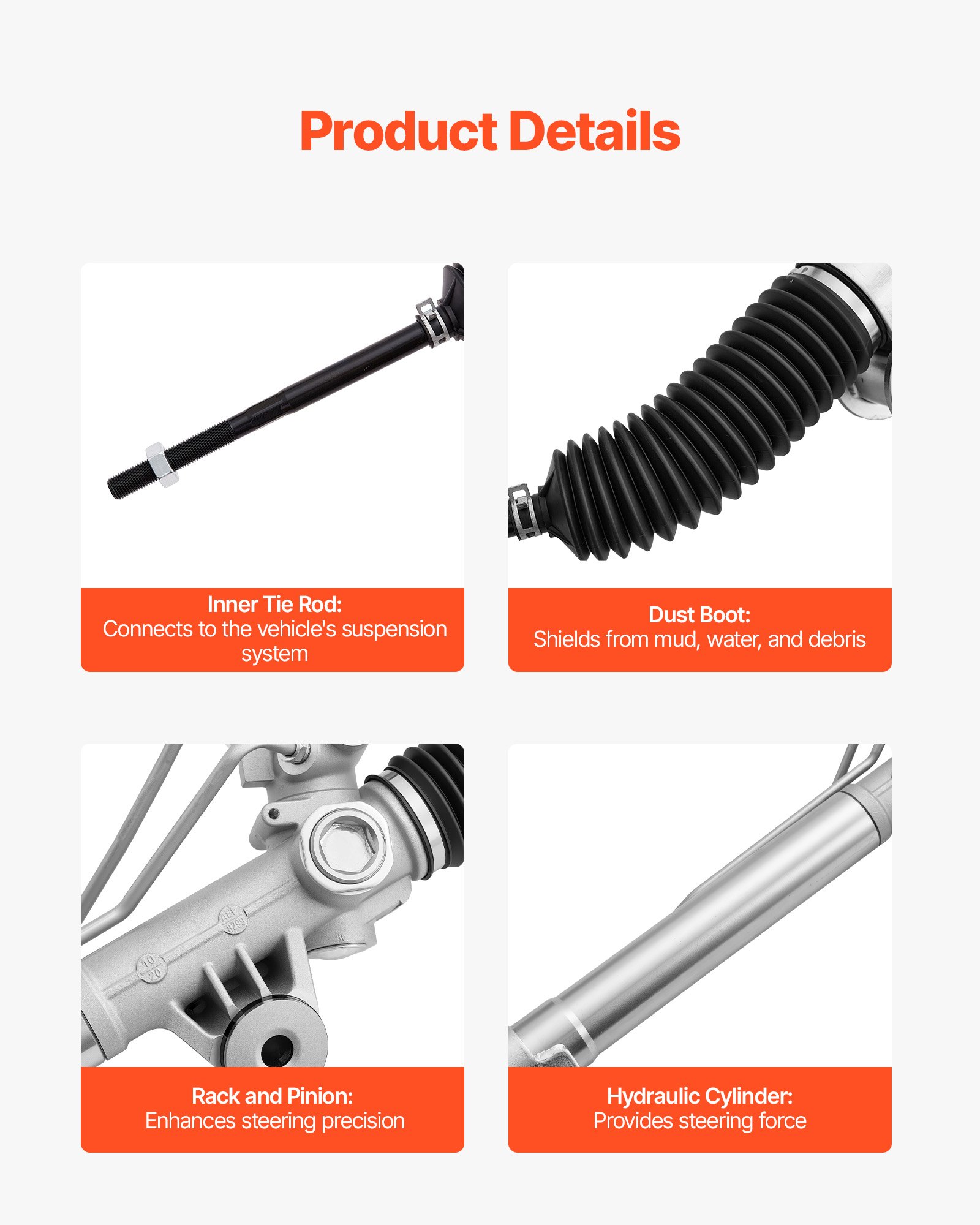 VEVOR Hydraulic Power Steering Rack and Pinion, with Dust Boot, Compatible with Chevrolet, Silverado 1500 1999-2003, Silverado 1500 2004-2005 Without Spring Special (B2E) or High Output Package (B4V)