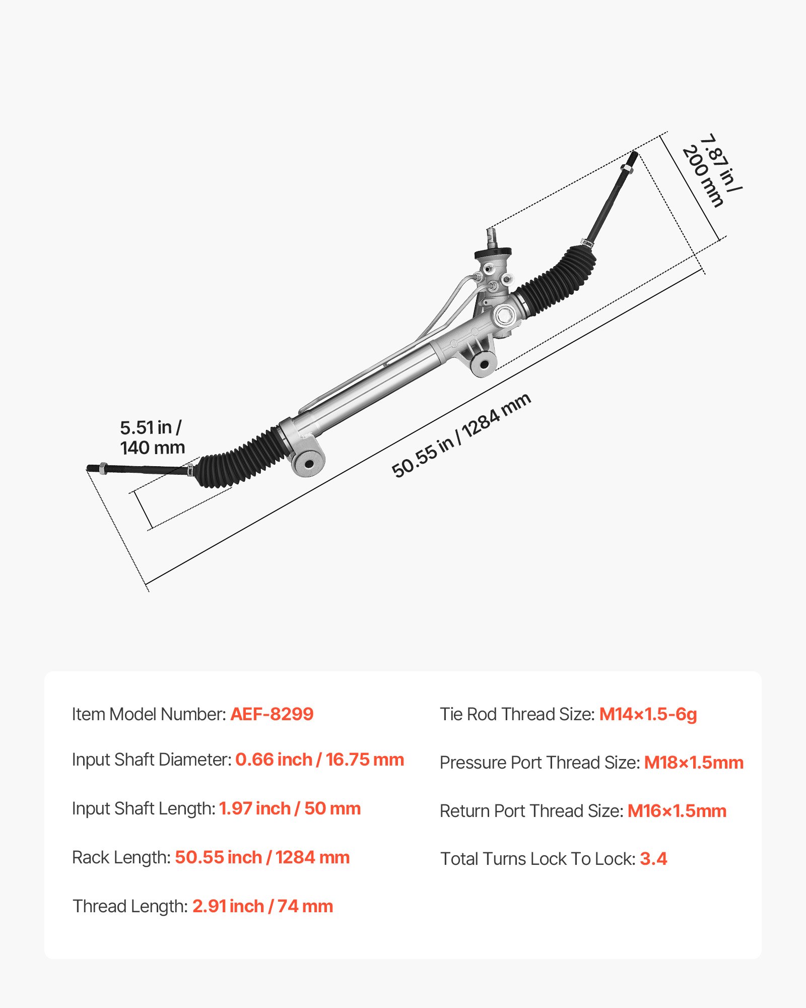 VEVOR Hydraulic Power Steering Rack and Pinion, with Dust Boot, Compatible with Chevrolet, Silverado 1500 1999-2003, Silverado 1500 2004-2005 Without Spring Special (B2E) or High Output Package (B4V)