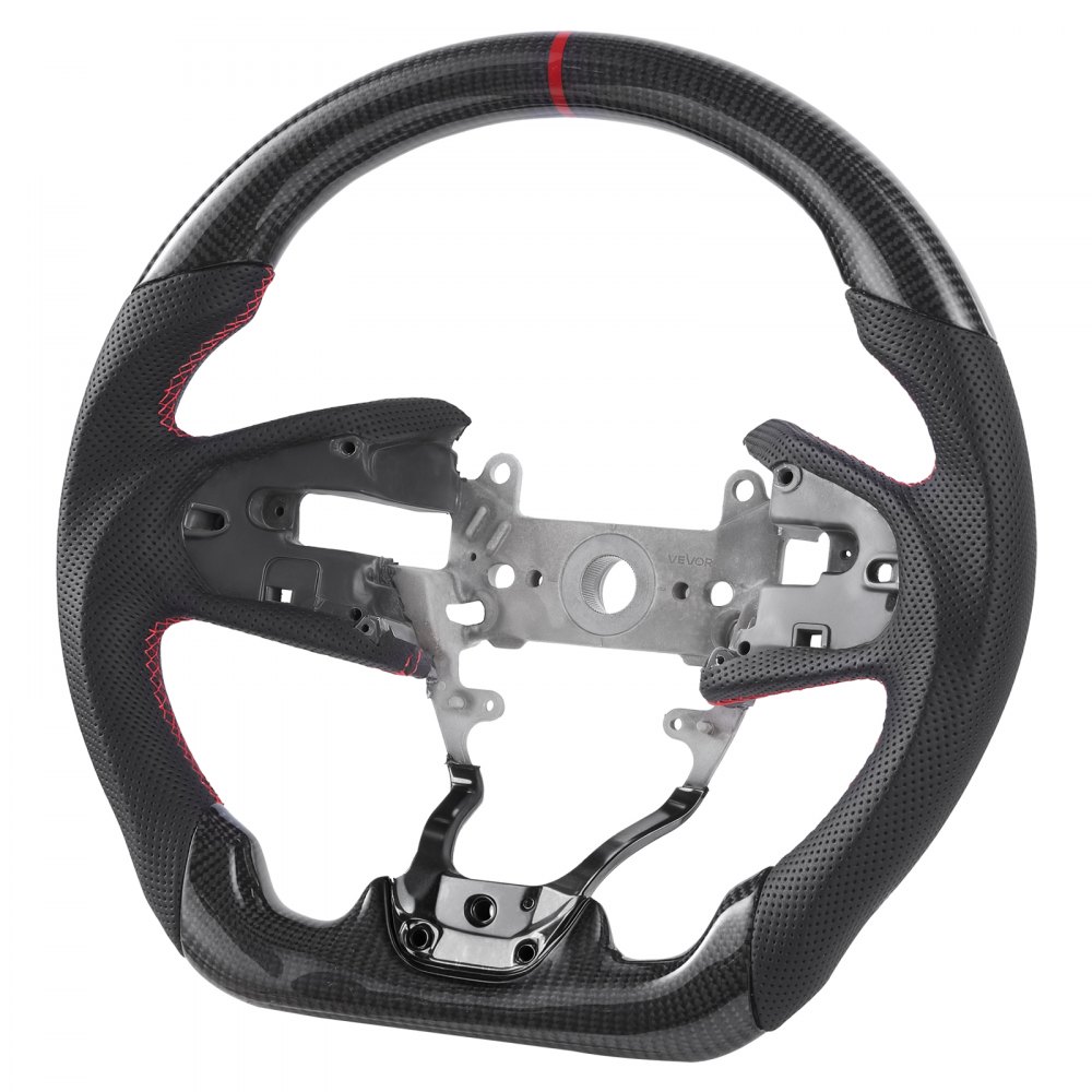 VEVOR Steering Wheel for 2016-2021 Honda Civic, Carbon Fiber Steering Wheel D-Shaped Flat-Bottom, Leather Grip with Non-Slip Texture & Precise Stitching, Accessories Replacement for Honda Civic, Black