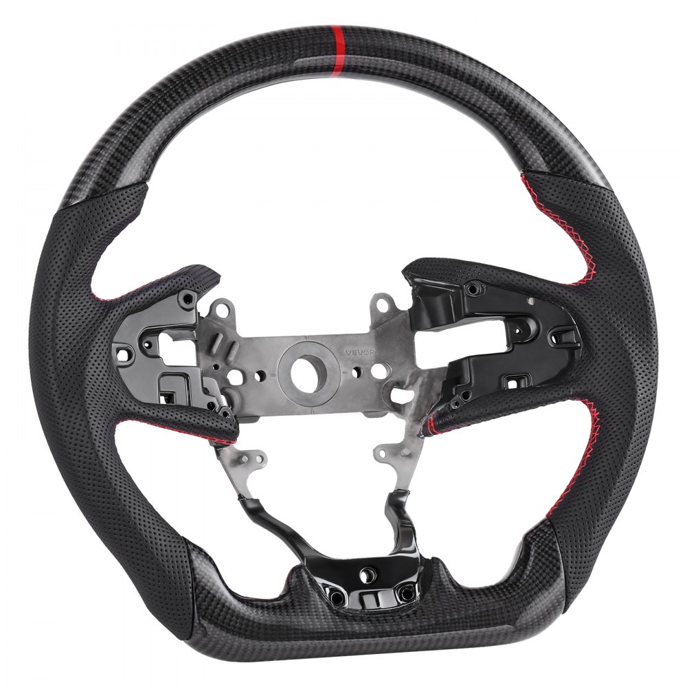 VEVOR Steering Wheel for 2016-2021 Honda Civic, Carbon Fiber Steering Wheel D-Shaped Flat-Bottom, Leather Grip with Non-Slip Texture & Precise Stitching, Accessories Replacement for Honda Civic, Black