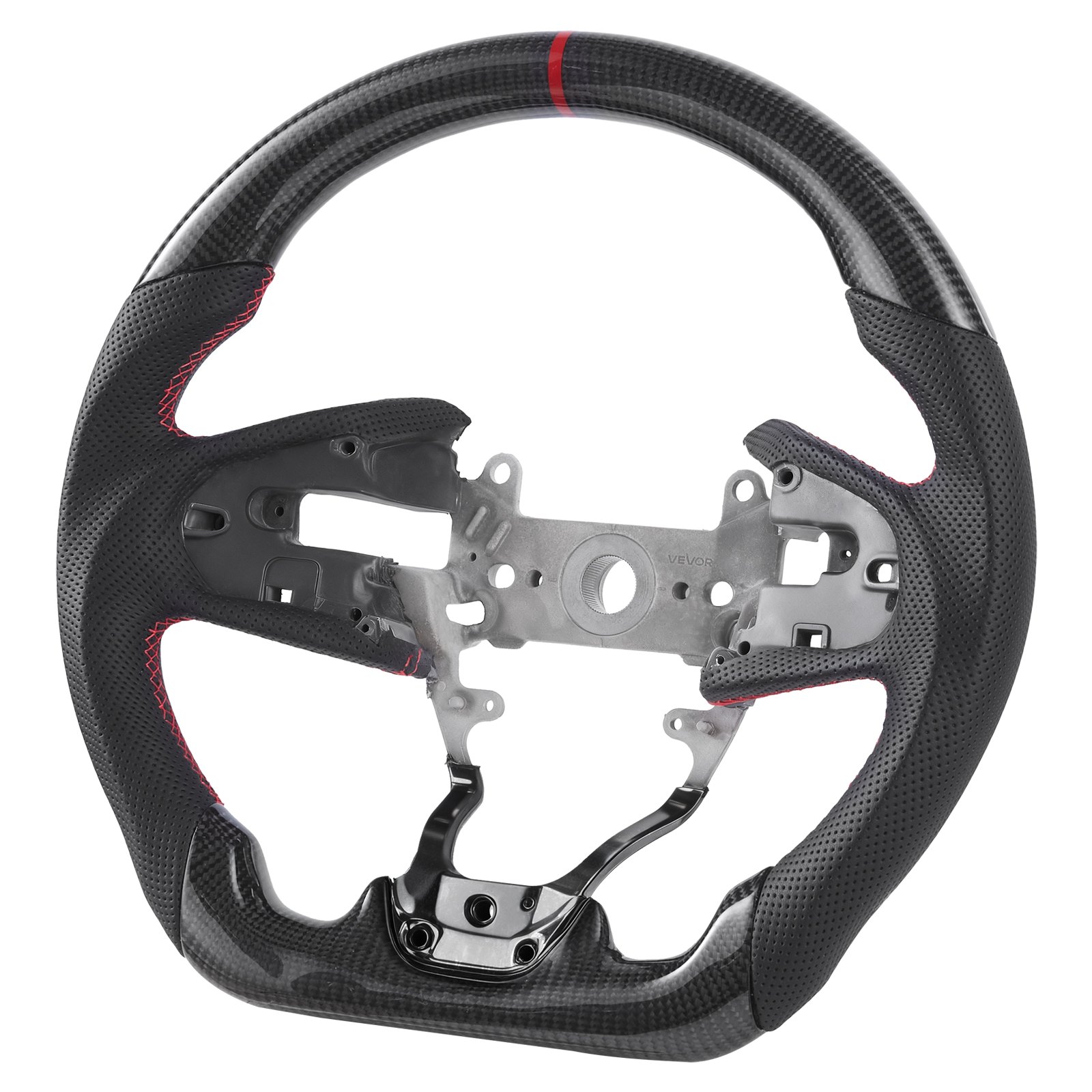 VEVOR Steering Wheel for 2016-2021 Honda Civic, Carbon Fiber Steering Wheel D-Shaped Flat-Bottom, Leather Grip with Non-Slip Texture & Precise Stitching, Accessories Replacement for Honda Civic, Black