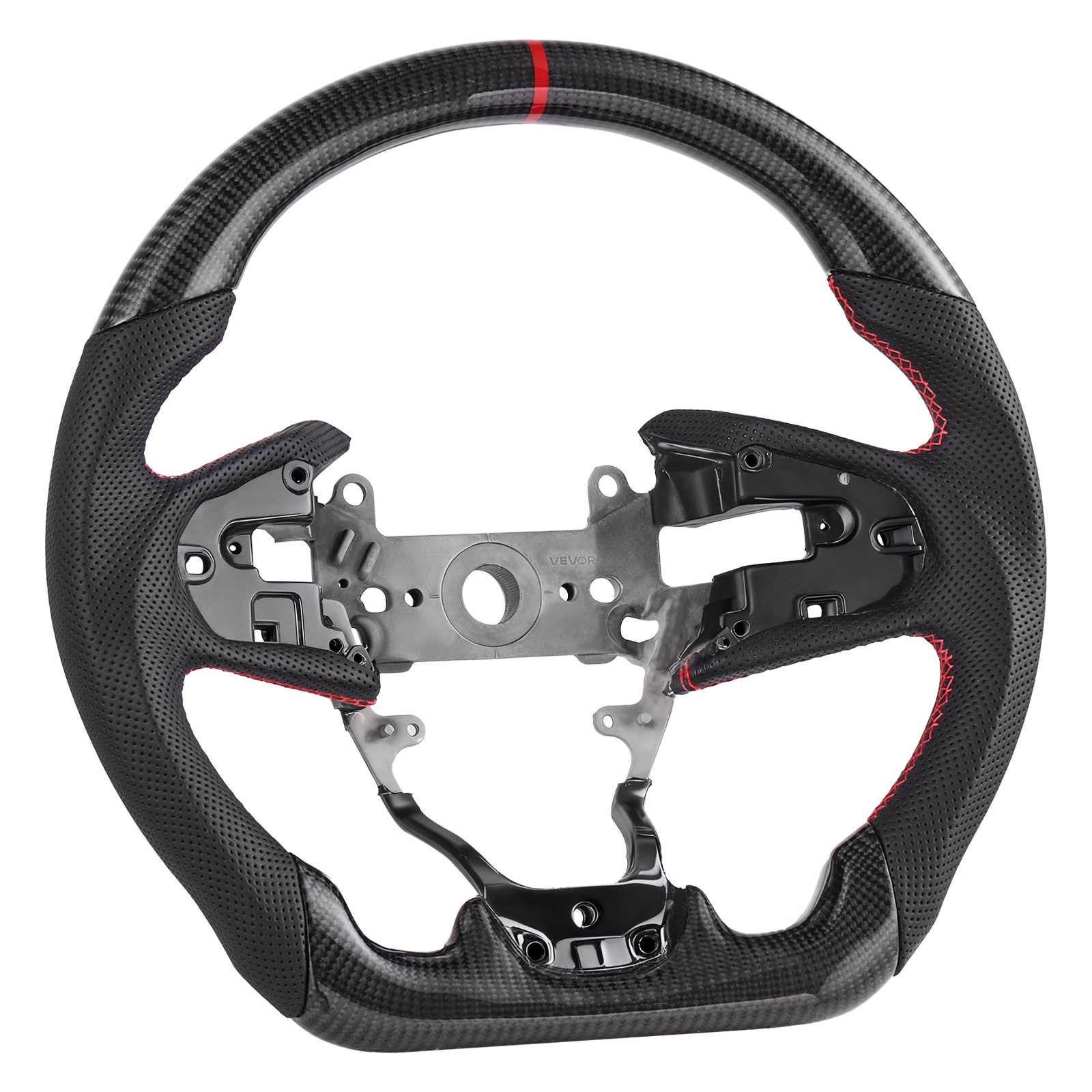 VEVOR Steering Wheel for 2016-2021 Honda Civic, Carbon Fiber Steering Wheel D-Shaped Flat-Bottom, Leather Grip with Non-Slip Texture & Precise Stitching, Accessories Replacement for Honda Civic, Black
